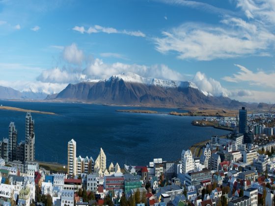 Panorama of Reykjavik from the bell tower of Hallgrimskirkja cathedral